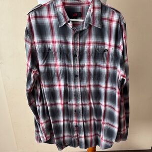 One industries 
Red and Gray Plaid Button-Up Shirt